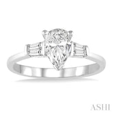 1/6 ctw Baguette Diamond Semi-Mount Engagement Ring in 14K White Gold